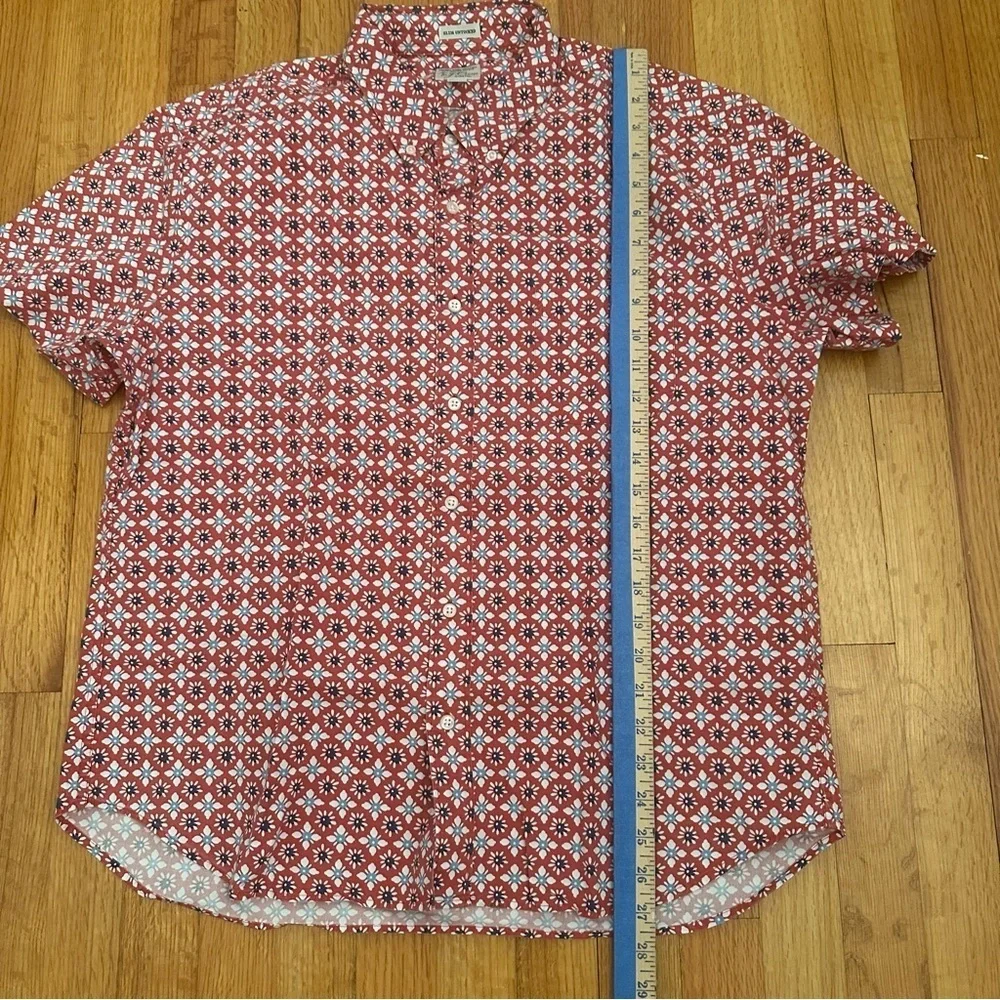 J.CREW Men's Organic Cotton Red Sky-Blue Floral Short-Sleeve Shirt XL (K11)